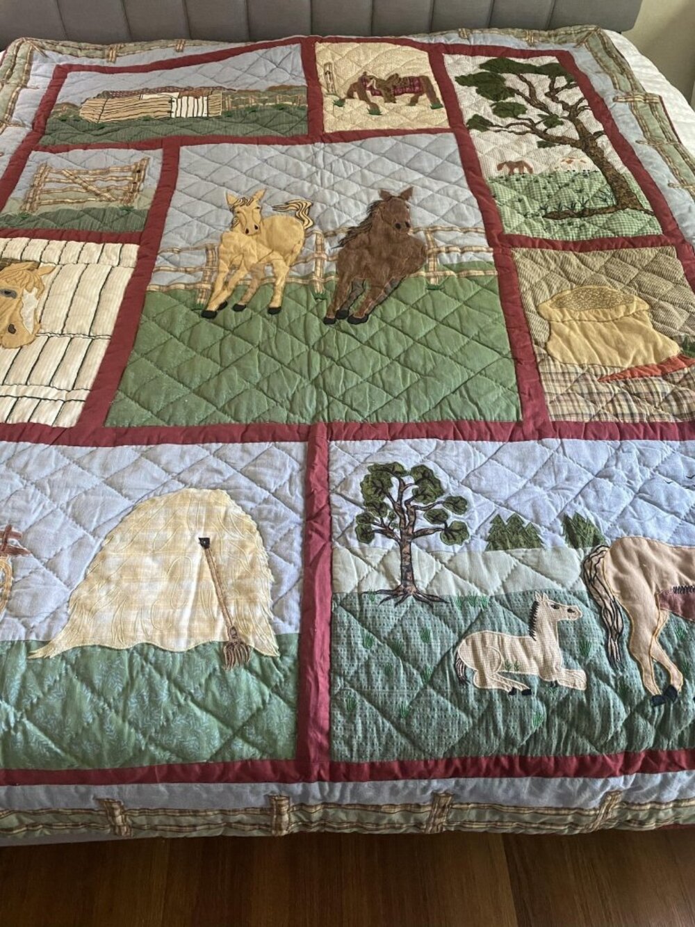Patch Magic Quilt Twin Horses Western Scene Cotton Applique Country Bedding